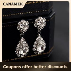 【 CANAMEK 】 Fashion Simple Water Drop Crystal Rhinestone Necklace Earrings For Women Wedding Bride Light Luxury Jewelry Sets Accessories