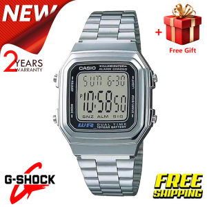 【2YEARS WARRANTY】 Casio A178WA Vintage Stainless Steel Strap Digital Watch for Men Sport Digital Classic Square Watch Shockproof and Waterproof Wrist Watches with 2 Year Warranty A178WA-1AD