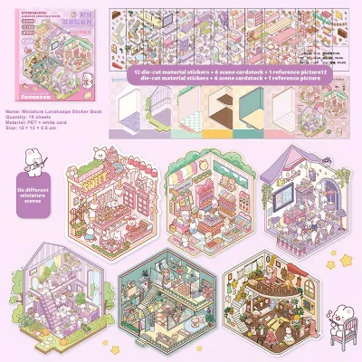 3D Stereo Small House Scenery Sticker Book 50 pcs 20 Themes Miniature Scene Collection Book for DIY