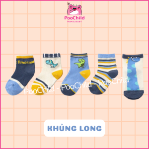 Vớ cho bé sơ sinh đến 1 tuổi PooChild set 5 đôi tất cổ thấp dễ thương dày đẹp cho bé phong cách Hàn Quốc