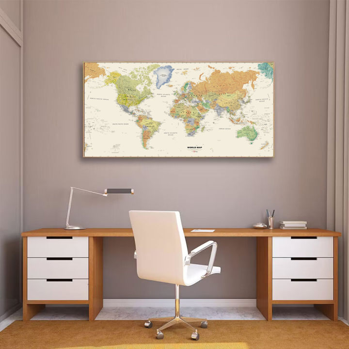Luyameishop Wall Art Oversized Retro World Map Wall Decor for Living