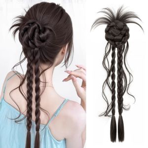 MYCOLOR วัสดุสังเคราะห์ วิกผมหัวดอกไม้ คลิปหนีบผม ชกมวยแบบถัก ชิ้นผมหางม้าแบบถักเกลียว ดี ธรรมชาติ ชิญงงหยิกยุ่ง ผู้หญิง