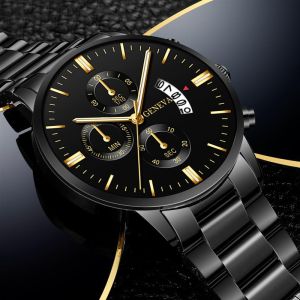 GENEVA Quartz Business Wacthes Mens Three Eyes Steel Band Waterproof Wristwatch Men Watch Relo Ng Kalalakihan