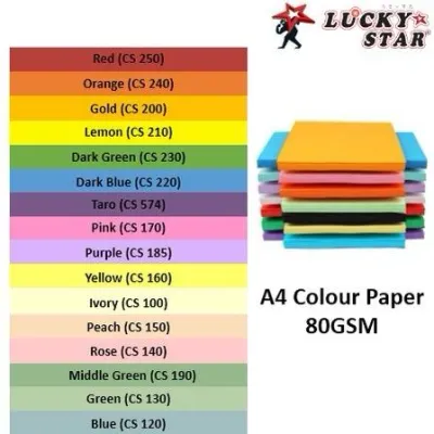 A4 COLOUR PAPER 80GSM MIXED COLOUR 100 SHEET