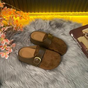 Free Shipping 2026 Spring/Autumn Retro Metal Buckle Small Size Inner Height-Increasing Round-Toe Slip-On Mules