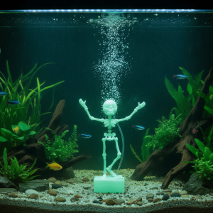 PETPARADIS Glow Dark Aquarium Ornament Bubble Driven Movable Joints Dancing Bone Skeleton Bubbler Eco Friendly Luminous Skeleton Aquarium Hobbyist