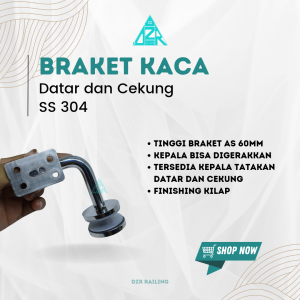 Braket penjepit kaca clem glass clip tiang railing tangga datar cekung