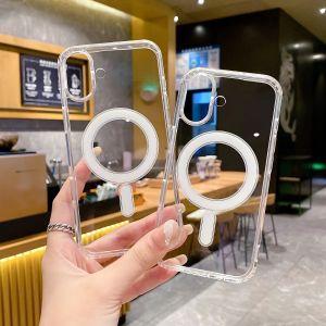Original Transparent Hard Phone Case For iPhone 16 16e 15 14 13 12 11 Pro Max Plus Mini Magsafe Magnetic Silicone Clear Cover