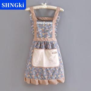 SHNGki Bông vải hoa cho phụ nữ nhà bếp oilproof tạp dề với túi và có thể điều chỉnh vành đai thắt lưng không thấm nước không tay BIB tạp dề