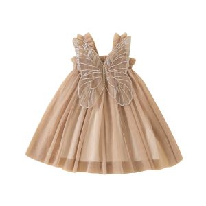 【Beautywoo】ชุดเจ้าหญิงเด็กผู้หญิงหวานชุดตกแต่งตาข่ายผีเสื้อแขนกุดชุดเดรสผ้าก๊อซแขวนฤดูร้อน