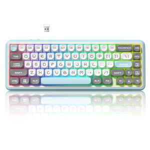 Womier คีย์บอร์ดเกมไร้สายสีเทาอม WK60 60% สีน้ำเงินสำหรับไฟ RGB Backlit บลูทูธ/2.4GHz/USB-C PBT คีย์ CapPre-Lubed POM SWITCH