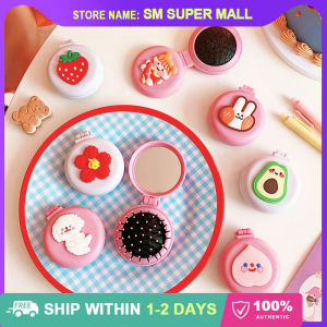 【Korean Original】Creative Folding Massage Comb with Makeup MirrorAnti-static Mini Hair BrushesPortable Travel Comb Makeup Mirror Hair Accessories