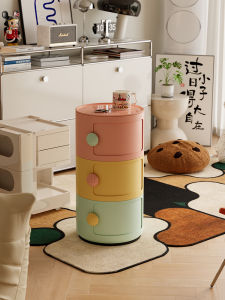 โต๊ะข้างเตียงเด็กสไตล์นอร์ดิก ทรงกลม ตู้เก็บของในห้องนอน เรียบง่าย สร้างสรรค์ ตู้เก็บของขนาดเล็ก