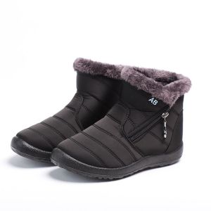 FECHENG Women Boots Waterproof Snow Boots Winter Warm Fur Casual Shoes Lightweight Zipper Ankle Boots Plus Size 35-43