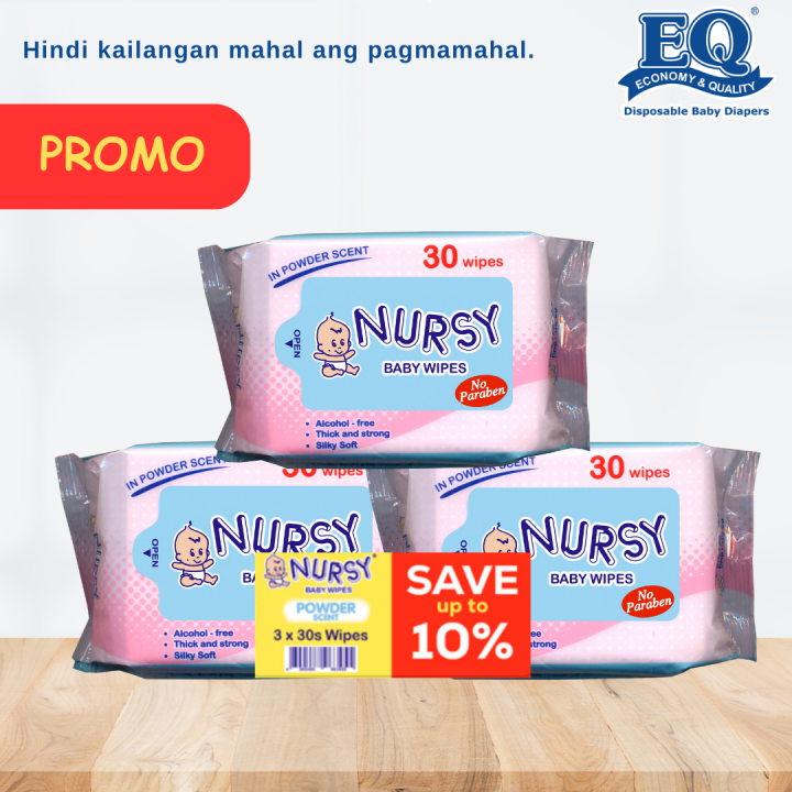 Promo Pack) Nursy Baby Wipes Powder Scent 30s less 10% Water Wipes