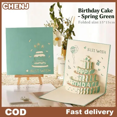 CHENJ Sinh Nhật thẻ handmade 3D lập thể màu xanh âm nhạc bánh Hollow thẻ giấy cho lễ kỷ niệm gia đình thu thập Quà Tặng Ý Tưởng