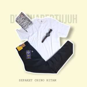 DuaDuaPertujuh - Sepaket Ganteng Celana Panjang Kaos Dan Jam Tangan Pria