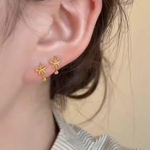 Gold Butterfly Bow Round Piercing Earrings for Women Hypoallergenic Round Ear Jewelry Accessories