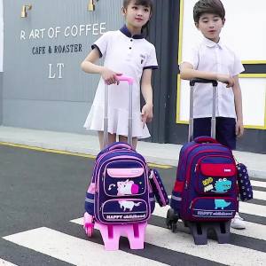 Túi Xe Đẩy Trẻ Em Học Sinh Tiểu Học 1-3-6 Lớp 6 Bánh Xe Có Thể Leo Cầu Thang Sáu Bánh Phát Sáng Kéo Xe Đẩy Túi