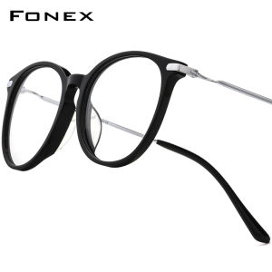 FONEX Acetate Titanium Glasses Frame Men Brand Design Retro Vintage Round Eyeglasses Women Ultralight Korean Japaness Spectacles Custom Optical Eyewear 85667