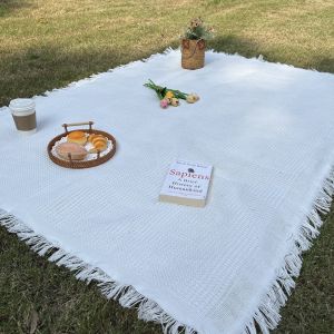 ZYJC SHOP Dày Thảm cắm trại dã ngoại Ins Có tua rua Thoải mái Khăn trải bàn cắm trại dệt kim Mềm Đa năng Khăn trải bàn dệt hình Bánh quế Bãi biển