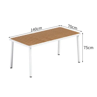 Coffee outdoor plastic wood table and chair set waterproof and sunscreen suitable for garden terrace balcony
