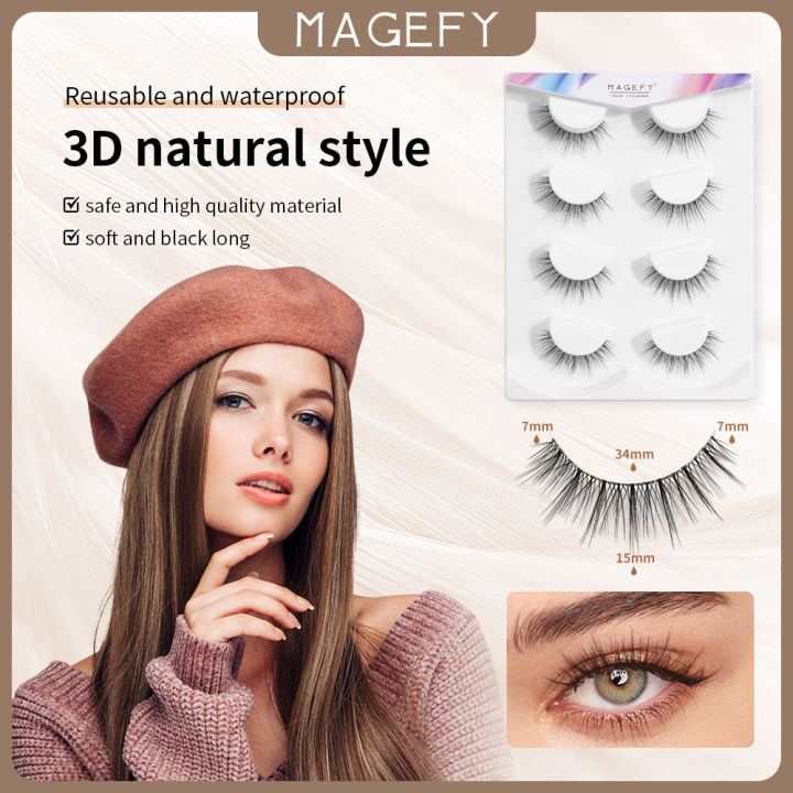 MAGEFY 4 Pairs Eyelashes Extension Full Set 3D Reusable Eyelash
