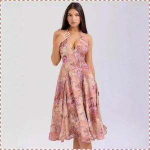 Skirt Backless Neck Long Skirt Printing Shape Comfortable Hand Feeling Slimming and Shaping