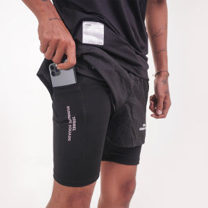 Terrel sporstwear celana Dashing running 2 in 1 short black running series