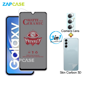 Paket 3in1 Anti Gores Layar Privasi Samsung A34 5G Free Tempered Glass Camera dan Skin Carbon