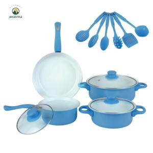 LovSpor❤ 12Pcs Non Stick Cookware Set Cooking Pot with Lid Milk Pot Maifan Stone Frying Pan Cooking Pot Set for All Types of Cooker