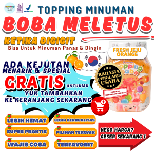 Boba Meletus Dimulut Topping Minuman Instan - Popping Boba Pecah Dimulut Rasa Jeruk 500 Gram | Cocok Untuk Semua Minuman | Popping Boba Nata Jelly