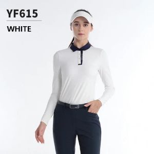 PGM Women Long Sleeve Golf Shirt Ladies Turn Down Collar Sports Tops Women Slim Patchwork T-Shirts Autumn Casual Golf Apparel