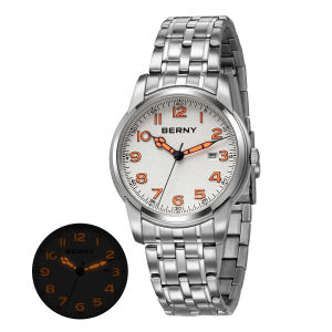 BERNY Watches for Men Calendar Date Luminous Quartz Watch S/S Fashion Classic Sports Easy Read Outdoor Mens Wristwatch