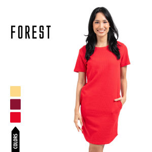 Forest Ladies Waffle Cotton Short Sleeve Round Neck Dress Women | Baju Perempuan Lengan Pendek - 885038