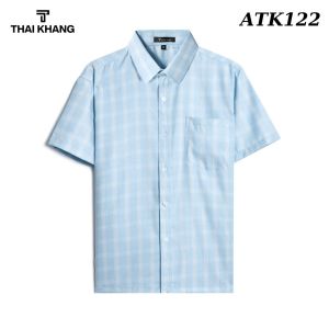 Áo sơ mi đũi nam tay ngắn trung niên THÁI KHANG siêu mát form rộng cho người lớn tuổi caro ATK12