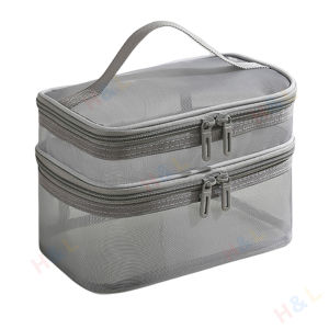 🚚 SG Seller🚚Portable Womens Transparent Mesh Makeup Bag Cosmetic Bag Toiletries Organizer Fashion Travel Storage Bag Make Up Pouch
