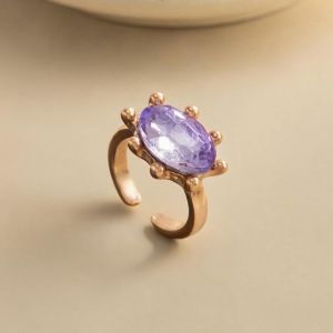 HEALMEYOU Multicolor Oval Shape Rhinestone Ring Stackable Shiny Finger Ring Elegant Hypoallergenic Candy Color Statement Ring For Women