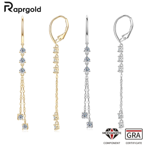 RAPRGOLD Certified Moissanite Tassels Chain Hoop Earring for Women 925 Sterling Silver Dangling Earrings Jewelry Gift pendientes