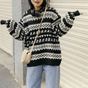 Áo Khoác Len Dài Tay Thổ Cẩm Vintage Cá Tính Phong Cách Hàn Quốc Thời Trang Thu Đông - Mã TA017