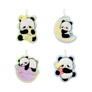 Cartoon Panda Hanging Towel Coral Velvet High Absorbency Hand Towels Playful for Home and Kindergarten Use