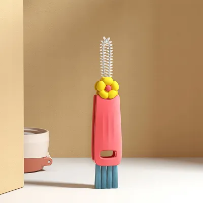 3 in 1 Cup Cleaning Brush Multi-functional Cup Mouth Scrubber Rotatable Kitchen Cleaning Brush Gadgets Cup Lid Cleaner