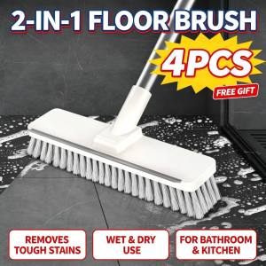 Free gift 4Pcs Floor Scrub Brush with Long Handle Stiff Bristle Brush Scrubber Cleaning Brush for