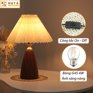 Đèn ngủ để bàn HUTA Light For Life T10 thân kim loại vân gỗ vintage điều chỉnh 3 mức sáng bóng led ánh sáng vàng tiết kiệm điện năng