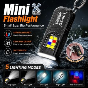 Keychain Flashlight COB LED Waterproof Magnet Type-C Rechargeable Hanging Work Camping Pocket Light