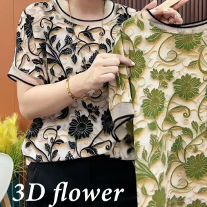 Three-Dimensional Flower Temperament Tops Fashionable And Stylish Summer Short-Sleeved Shirts Plus Size