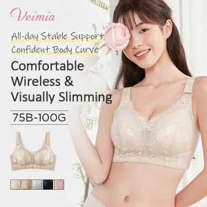 【VEIMIA】Plus Size Lace Lingerie Honeycomb Cup Support Bra To Prevent Sagging Slightly Elastic Shaping And Firming Cup Bra Seamless Lace Lingerie For Large Busts Breathable Cooling Bra To Reduce Side Fat Outward Spread