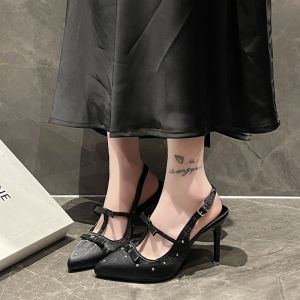 High-heeled Single Shoes Solid Color Noble and Elegant High-heeled Sandals Stylish and Avant-garde 女水钻细高跟鞋