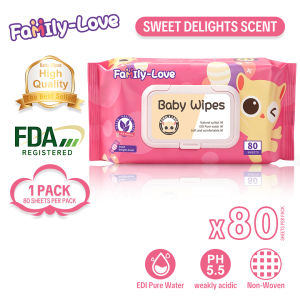 Milk Scent Baby Wipes 80 Sheets Wet Wipes for Baby with Lid Alcohol-Free Soft & Moist | Family-Love