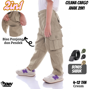Asnh Celana Cargo 2 in 1 Anak-anak Gratis Sabuk Bahan Berkualitas Nyaman dan Kuat Usia 4-12 Tahun